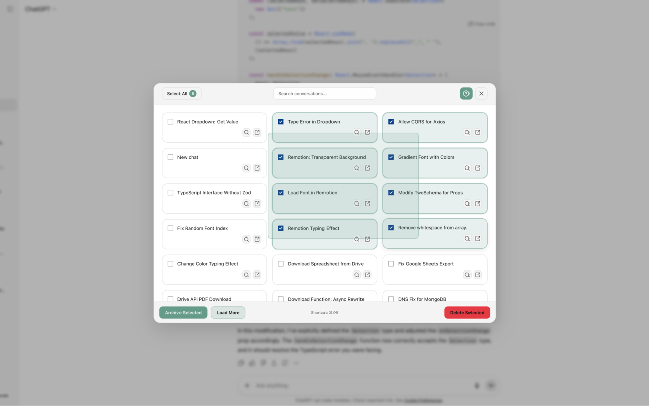 Chatless overlay managing ChatGPT conversations